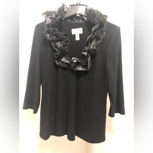 Dressy Ruffle Collar Top with 3/4 Sleeve